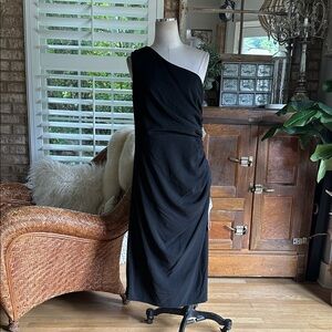 DRESS THE POPULATION BLACK ONE SHOULDER DRESS SIDE RUCHING BODYCON XXL NEW